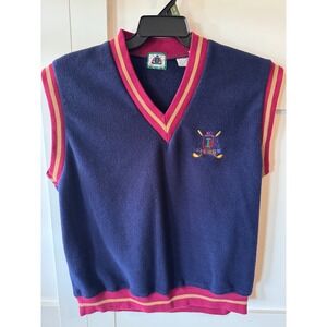 Vintage IZOD Golf‎ Fleece Pullover V-Neck Vest Navy Men Size Large